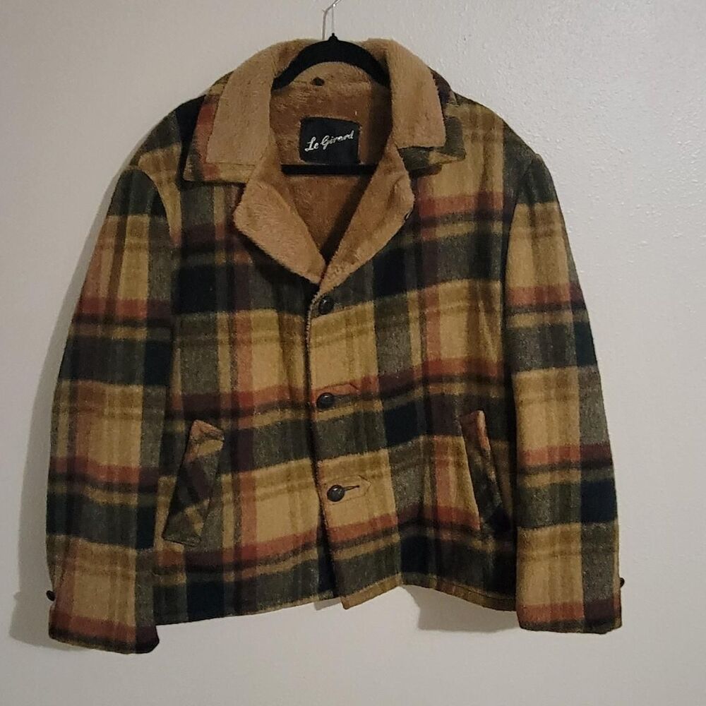 Men's Plaid Wool Blend Pea Coat in Mustard